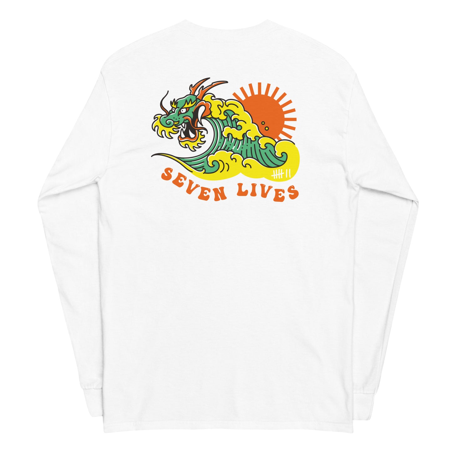 SEVEN LIVES - DRAGONWAVE // Front & Backprint - White Long Sleeve Shirt