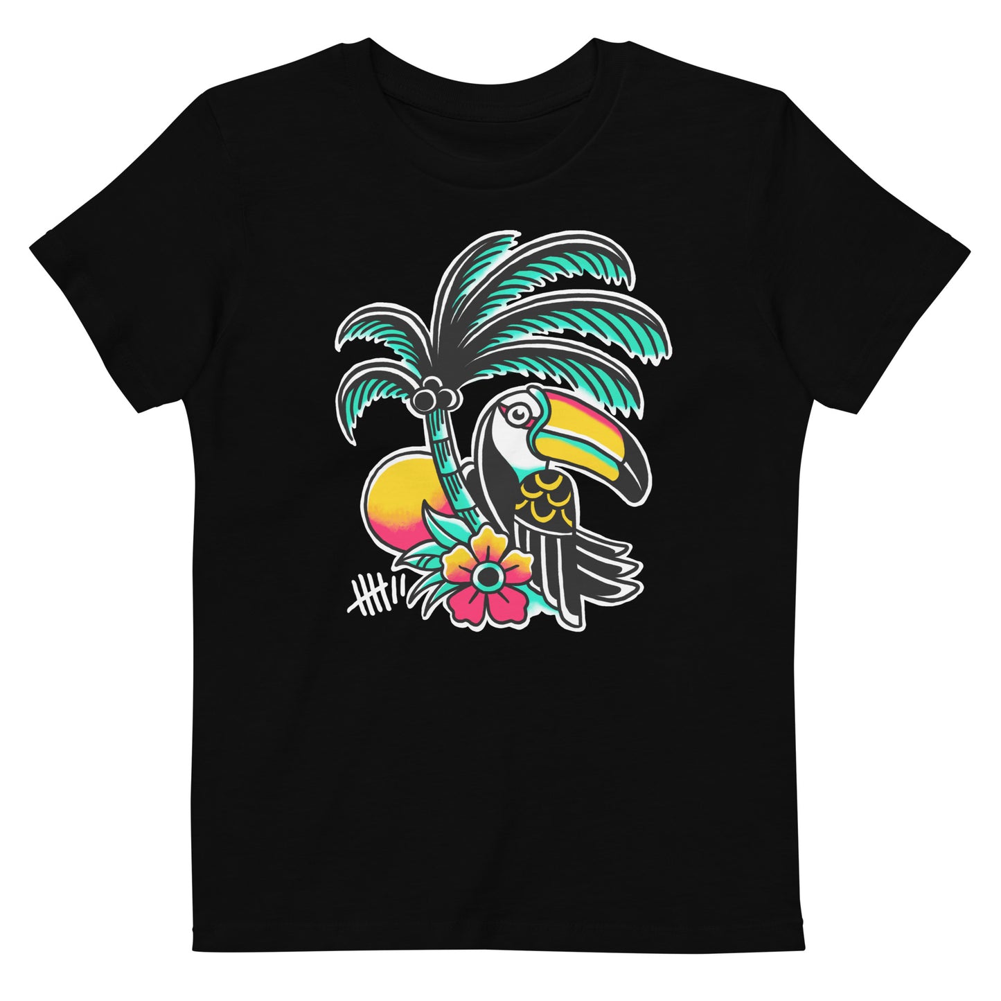 SEVEN LIVES *KIDS* - TUCAN // Frontprint - Black Unisex Organic T-Shirt