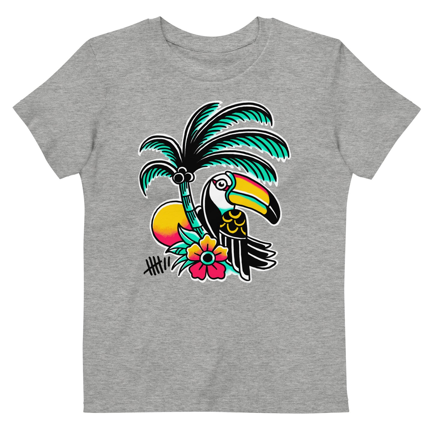 SEVEN LIVES *KIDS* - TUCAN // Frontprint - Grey/White Unisex Organic T-Shirt