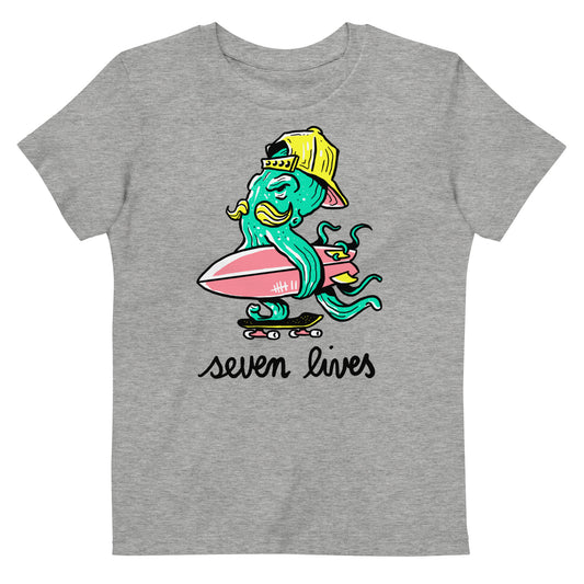 SEVEN LIVES *KIDS* - OCTOSURF // Frontprint - Grey/White Unisex Organic T-Shirt