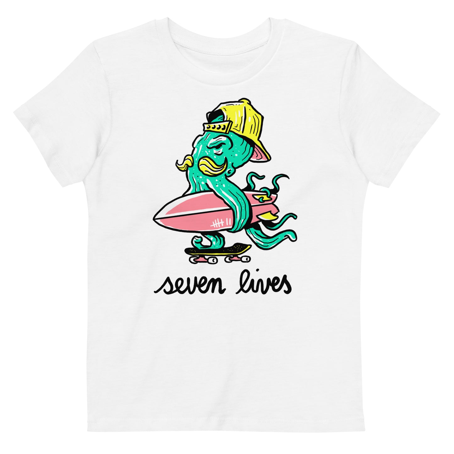 SEVEN LIVES *KIDS* - OCTOSURF // Frontprint - Grey/White Unisex Organic T-Shirt