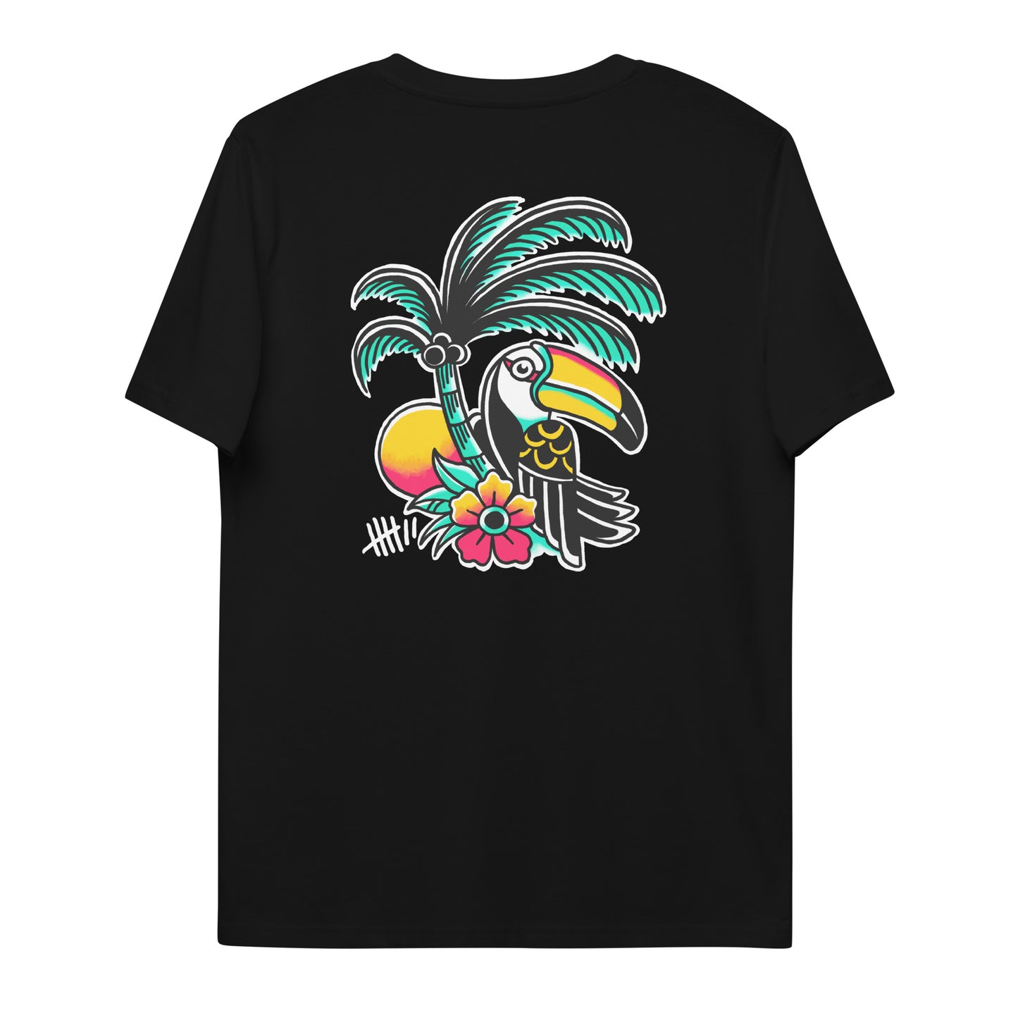 SEVEN LIVES - TUCAN // Front & Backprint - Black Unisex Organic T-Shirt
