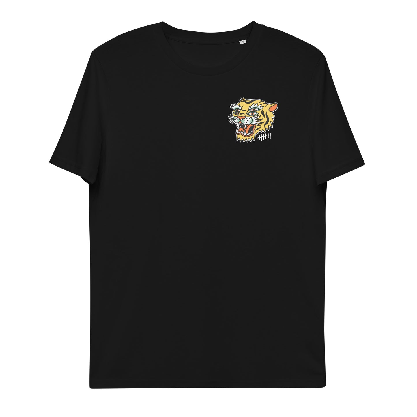 SEVEN LIVES - TIPSY TIGER // Front & Backprint - Black Unisex Organic T-Shirt