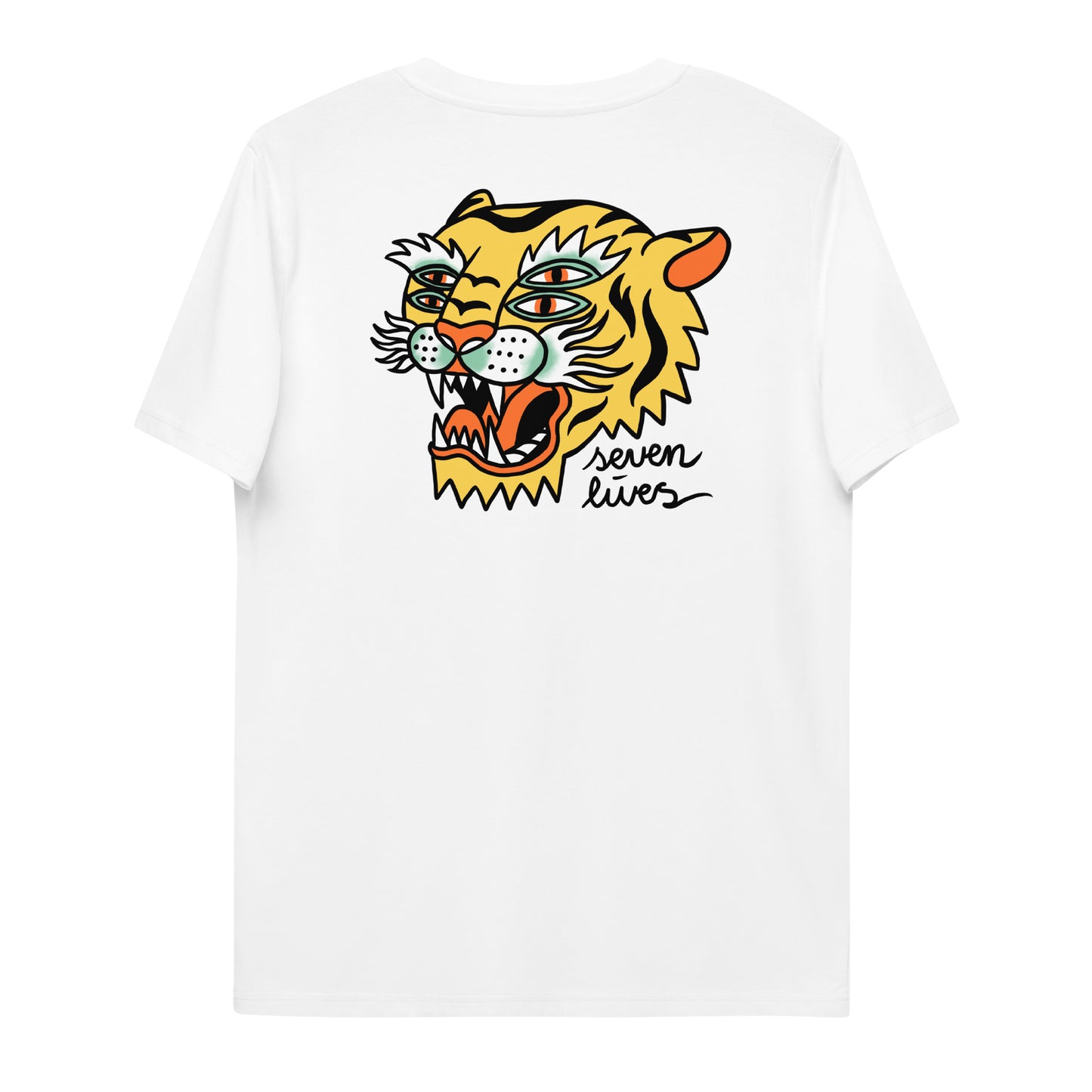 SEVEN LIVES - TIPSY TIGER // Front & Backprint - White Unisex Organic T-Shirt