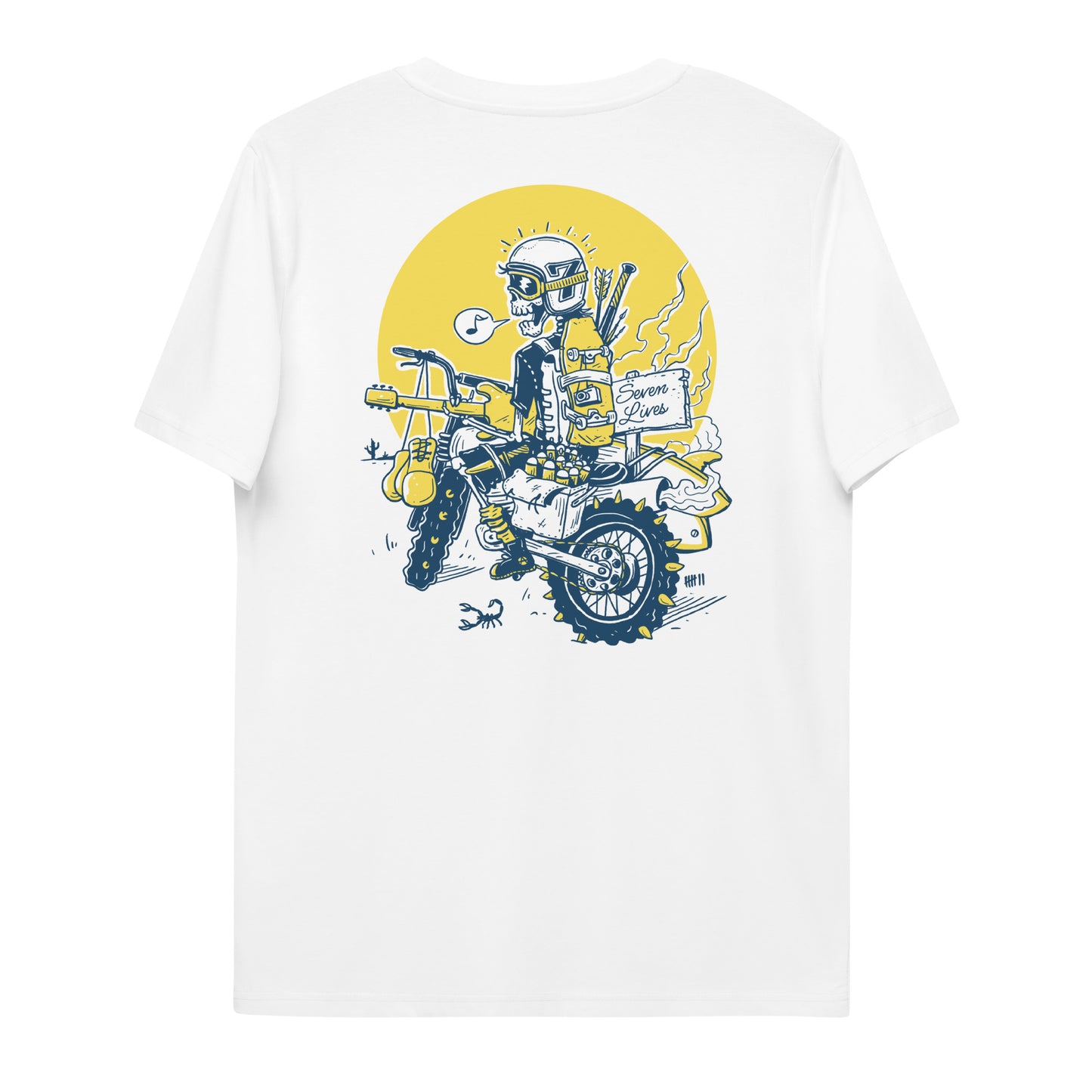 SEVEN LIVES - SKULLRIDER // Front & Backprint - White Unisex Organic T-Shirt