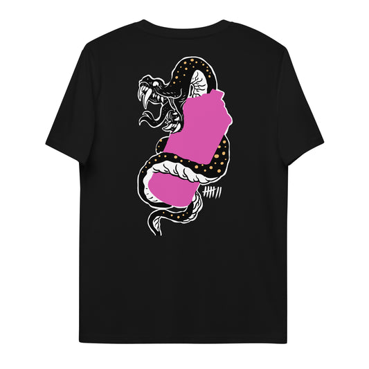 SEVEN LIVES - AEROSOL SNAKE // Front & Backprint - Black Unisex Organic T-Shirt