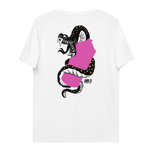 SEVEN LIVES - AEROSOL SNAKE // Front & Backprint - White Unisex Organic T-Shirt